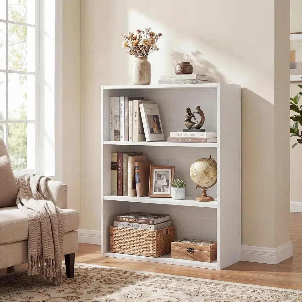 Alpen Bookshelf, 3 Shelf Bookcase Floor Standing White Shelves for Bedroom