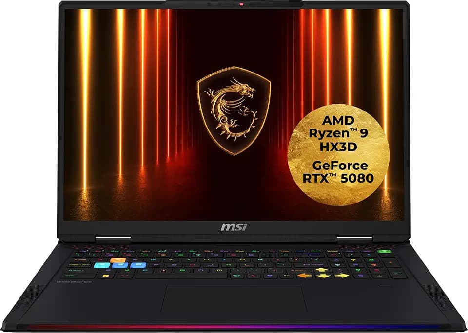 MSI Raider A18 HX Gaming-Laptop, 18" UHD+ Mini-LED 120 Hz Display, AMD Ryzen 9 9955HX3D, NVIDIA GeForce RTX 5080, 64 GB DDR5, 2 TB SSD, Windows 11 Home, QWERTZ Tastatur, A9WIG-080