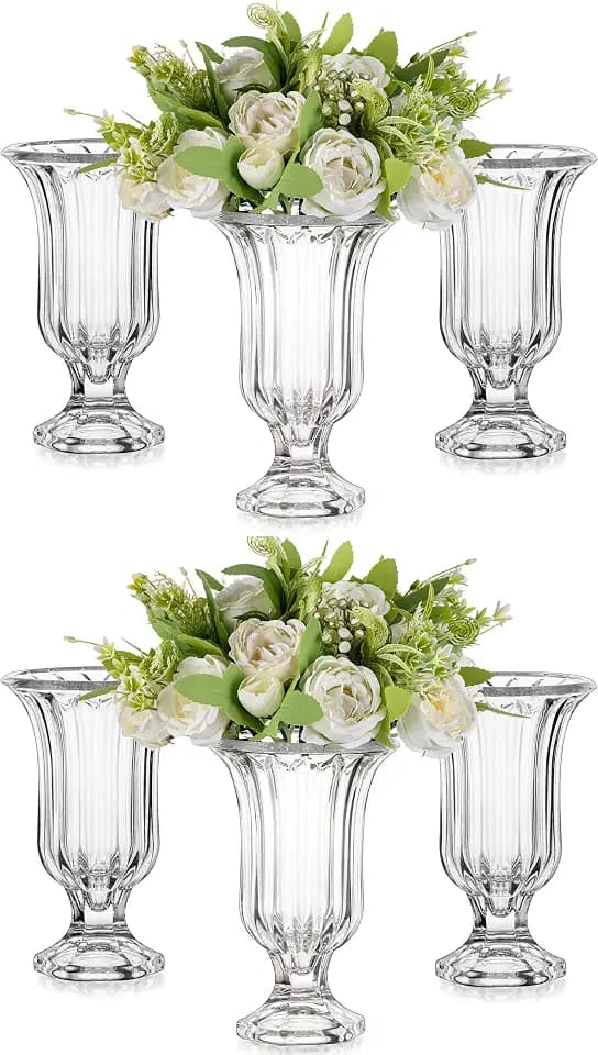 Glasseam 7.5In Tall Glass Vases for Centerpieces, Pedestal Vase for Flowers