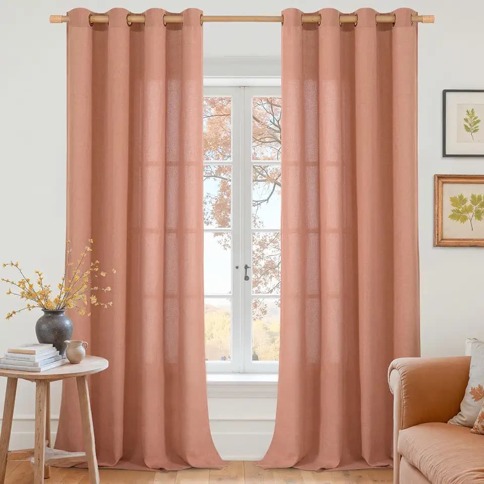 YoungsTex Terracotta Linen Curtains 102 Inch Length for Living Room, Burnt Orange Semi Sheer Drapes Bronze Grommet Extra Long Light Filtering Privacy for Bedroom, 52 x 102 Inch, 2 Panels