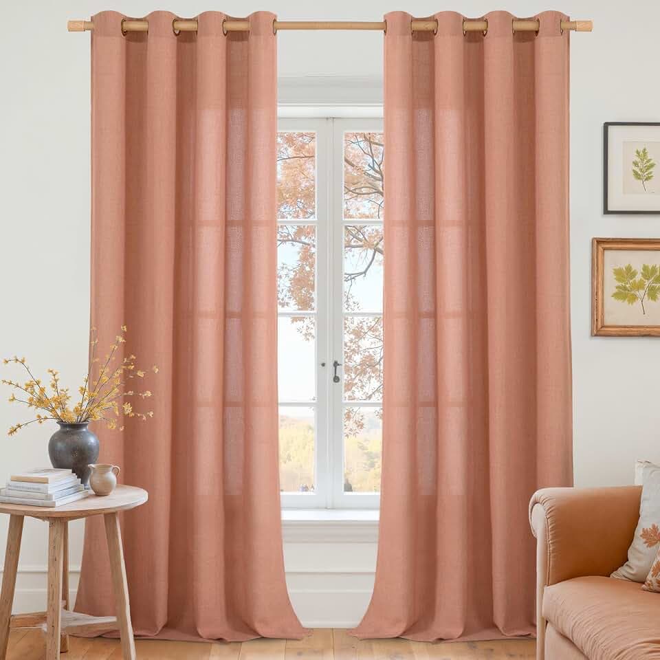 YoungsTex Terracotta Linen Curtains 108 Inch Length for Living Room, Light Filtering Semi Sheer Window Drapes with Bronze Grommet Privacy for Bedroom Farmhouse Decorative, 52 x 108 Inch, 2 Panels