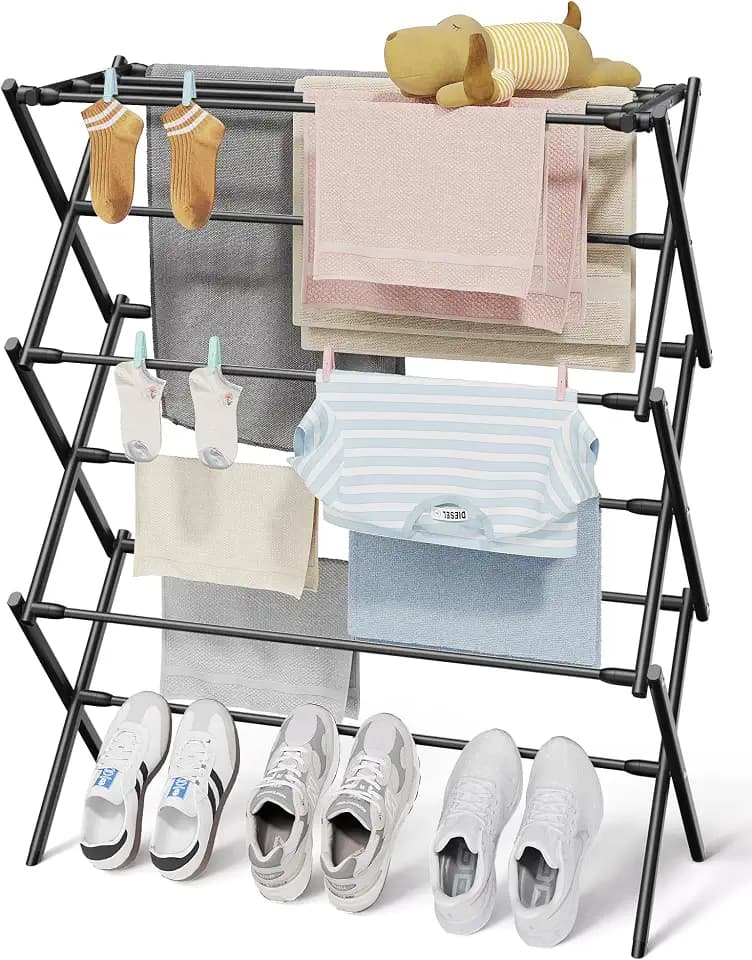 Sakugi Foldable 3-Tier Clothes Drying Rack 37.4" H with Non-Slip Feet