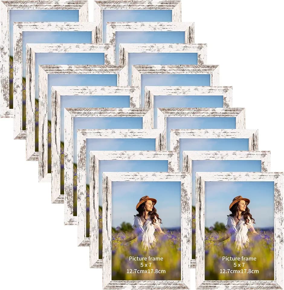 PETAFLOP Wooden 5x7 Picture Frames Distressed White, Set of 18