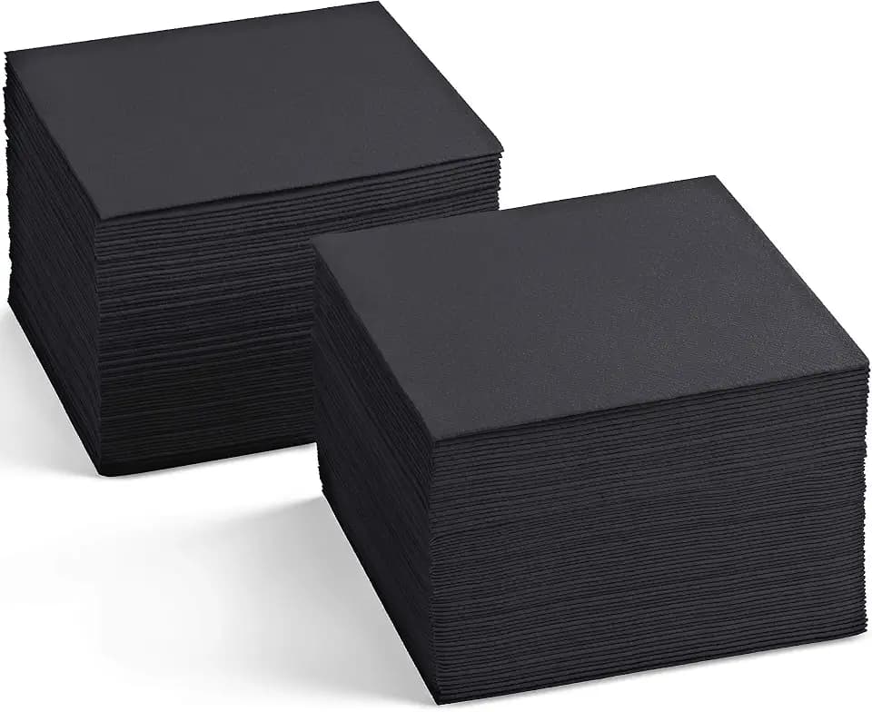 Linen-Feel Colored Cocktail Napkins - Decortive Cloth-Like BLACK Dessert And Beverage Napkins - Soft And Absorbent. For Restaurant, Bar, Cafe, Or Event. (Pack of 200)