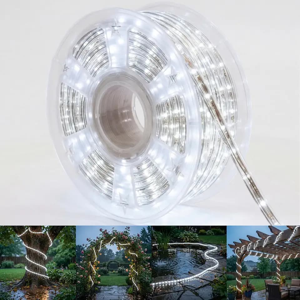 100ft Rope Lights For Outside, Connectable & Flexible Tube Lights with 8 Modes Controller,Waterproof White LED Rope Lighting for Deck,Garden,Pool,Patio,Bedroom, Indoor & Outdoor Landscape Strip Lights