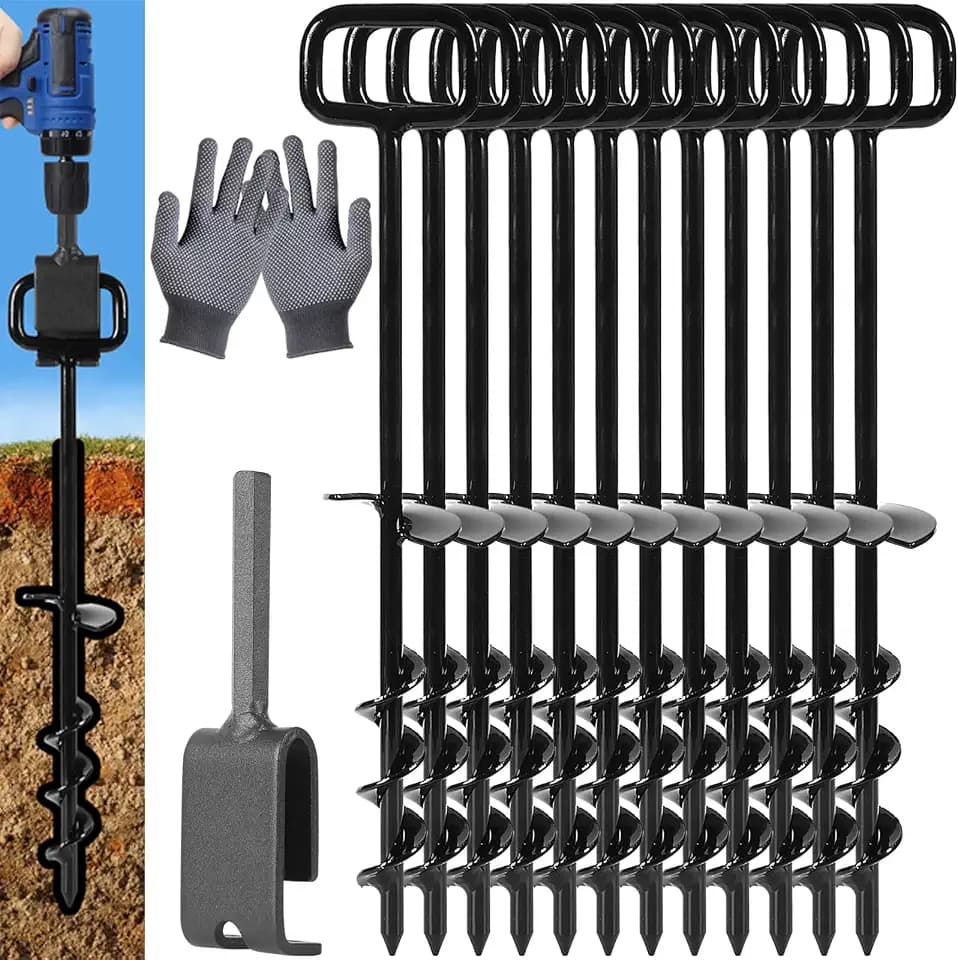 16In Tent Stakes, Ground Anchors Screw in (Color : Black, Size : 12PC)