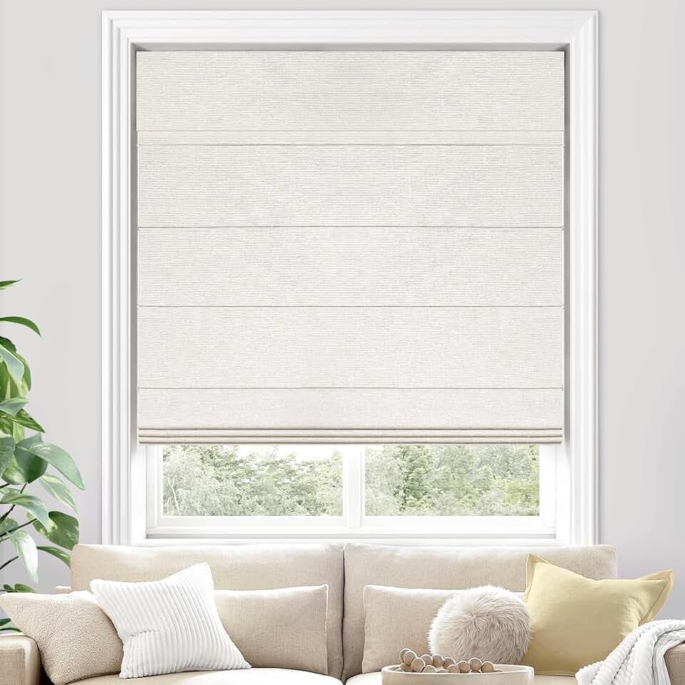 UNISHADES Cordless Fabric Roman Shades, 34 3/4" W × 60” H Beige