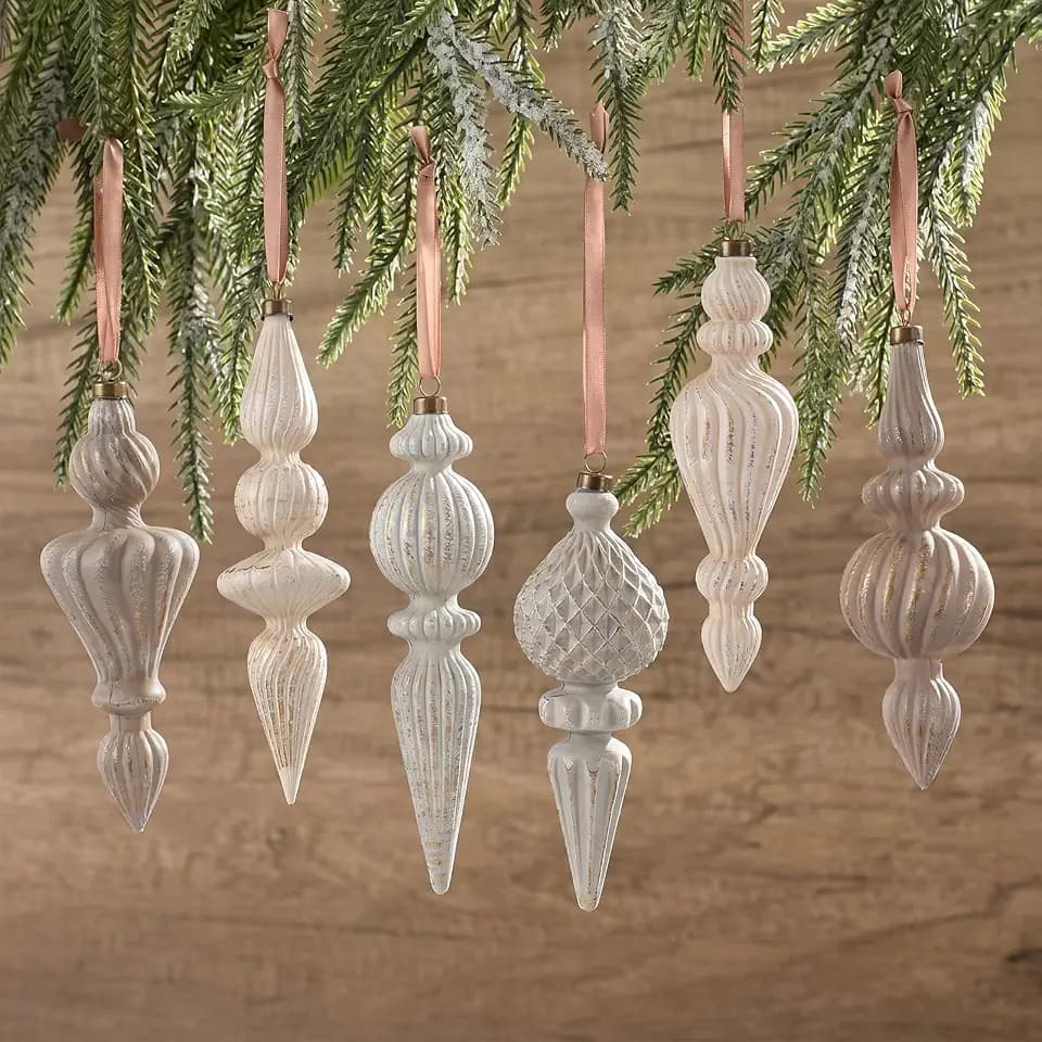 Yunlly 12 Pcs Neutral Finial Christmas Ornaments Xmas Tree Decor,Taupe