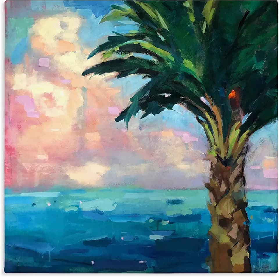 Stupell Industries 'Bold Beach Horizon Palm Tree Pink Sunlit'| Canvas Art