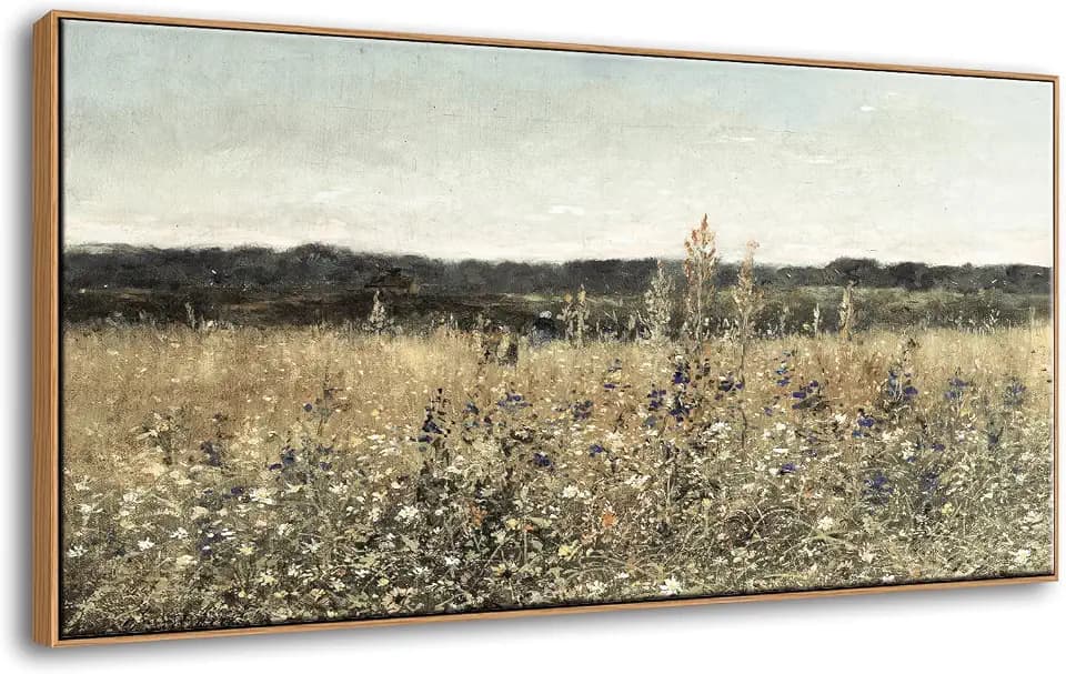 DJSYLIFE Framed Wall Art, Vintage Wildflower Field Canvas, 20x40 Inch