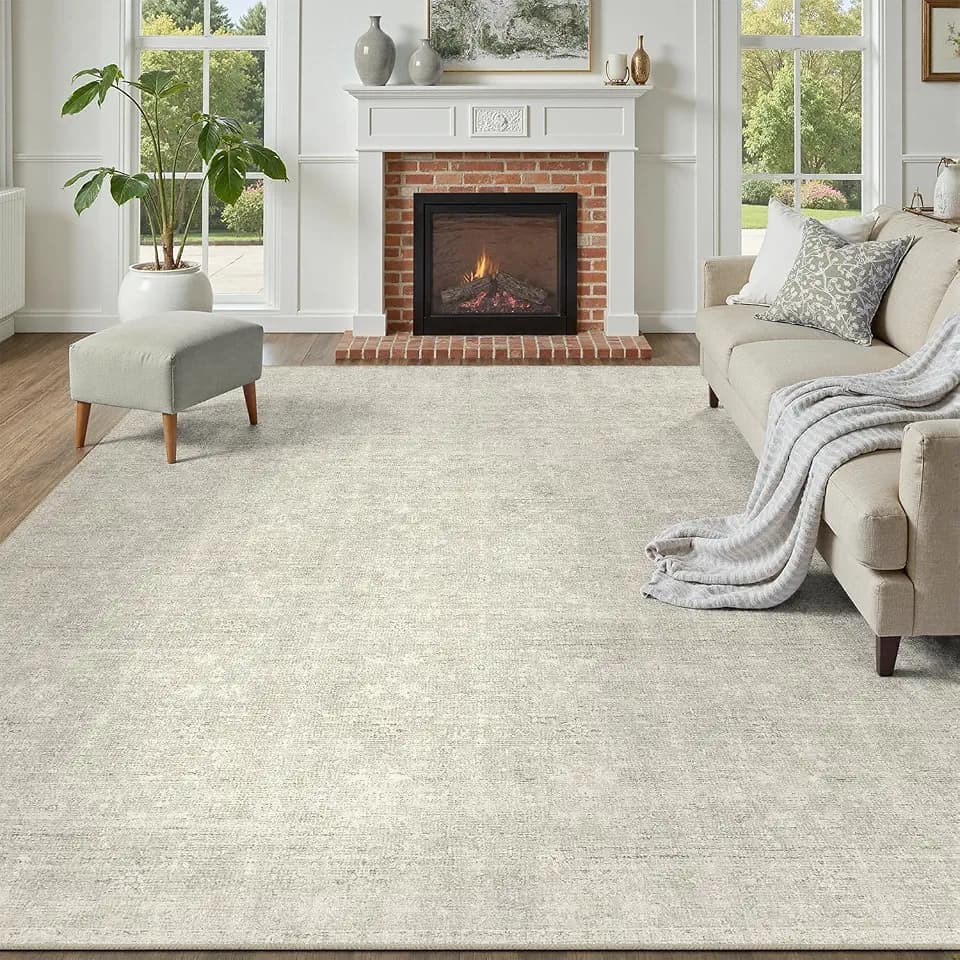 DCX Washable 5x7 Beige Rug, Stain Resistant Rubber Back Non Slip Rug