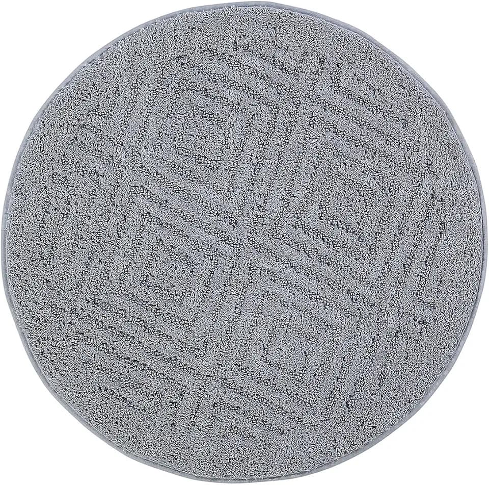 Better Trends Bathroom Rug 100% Cotton Non-Slip Washable Bath Mat, Soft & Absorbent Bath Rugs for Bath Room, Shower, Bathtub and Spa Floors 30 Round Silver Trier Collection