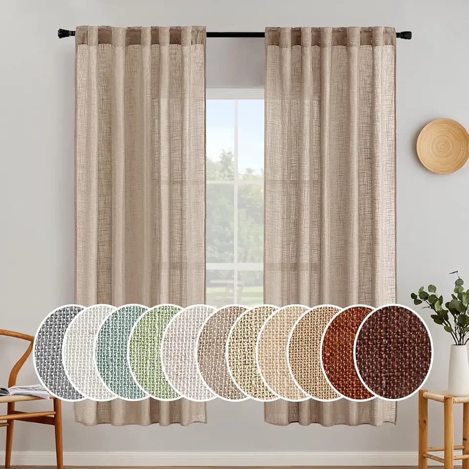 MIULEE Taupe Linen Curtains 52x72 Inch for Bedroom Living Room 2 Panels