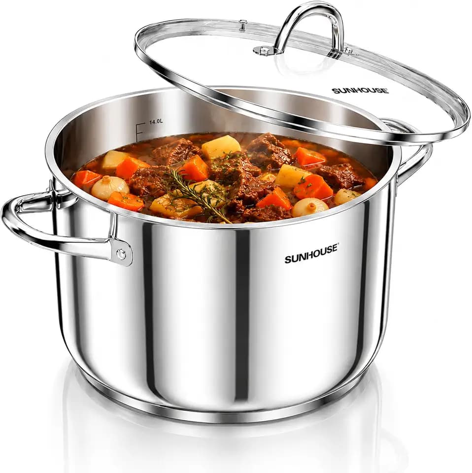 SUNHOUSE 16 Quart Stock Pot with Lid, Stainless Steel Large Pot for Cooking