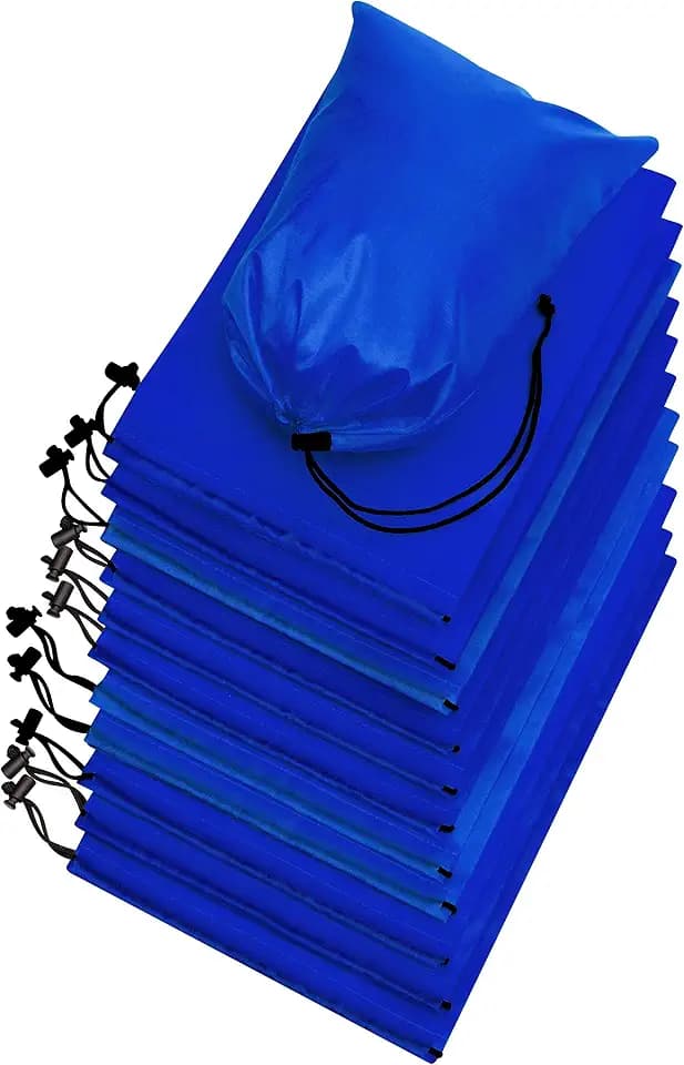 PALTERWEAR Nylon Drawstring Bag (8 x 11 Inch, 12 pack, Blue) Cinch and Ditty Stuff Pouch with Toggle for Toiletries, Gym, Storage, Travel