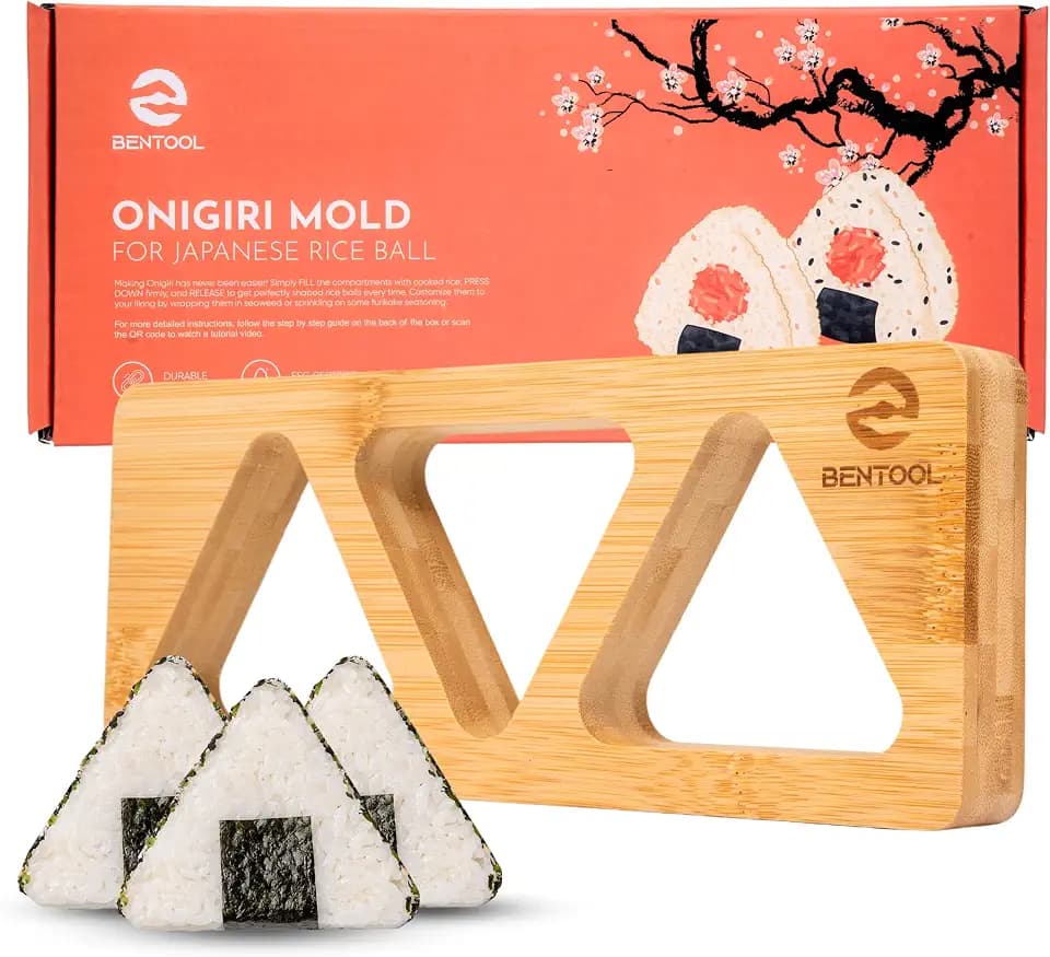 Onigiri Mold Set for Japanese Gift - Bamboo Medium Rice Ball Mold Kit for a DIY Bento Picnic - Wooden Rice Molds for Kids' and Family Lunch/Snack