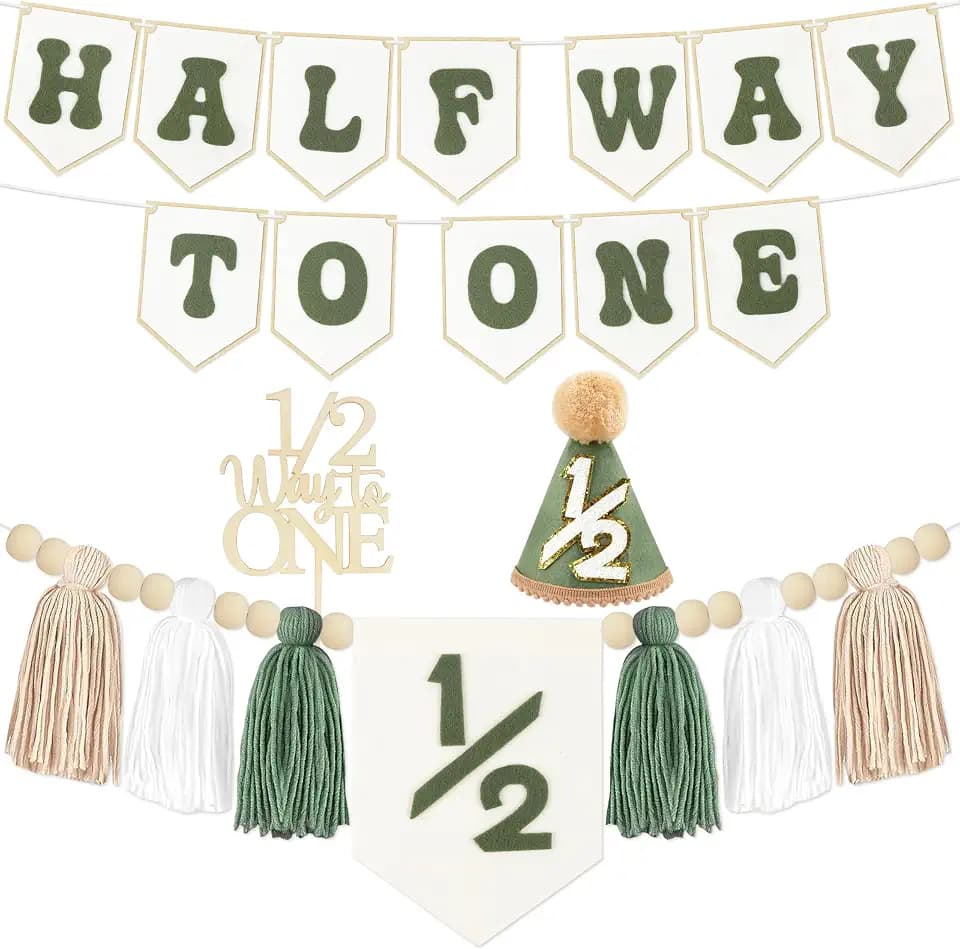 1/2 Birthday Boy Half Birthday Decorations - Green Half Way to One Banner