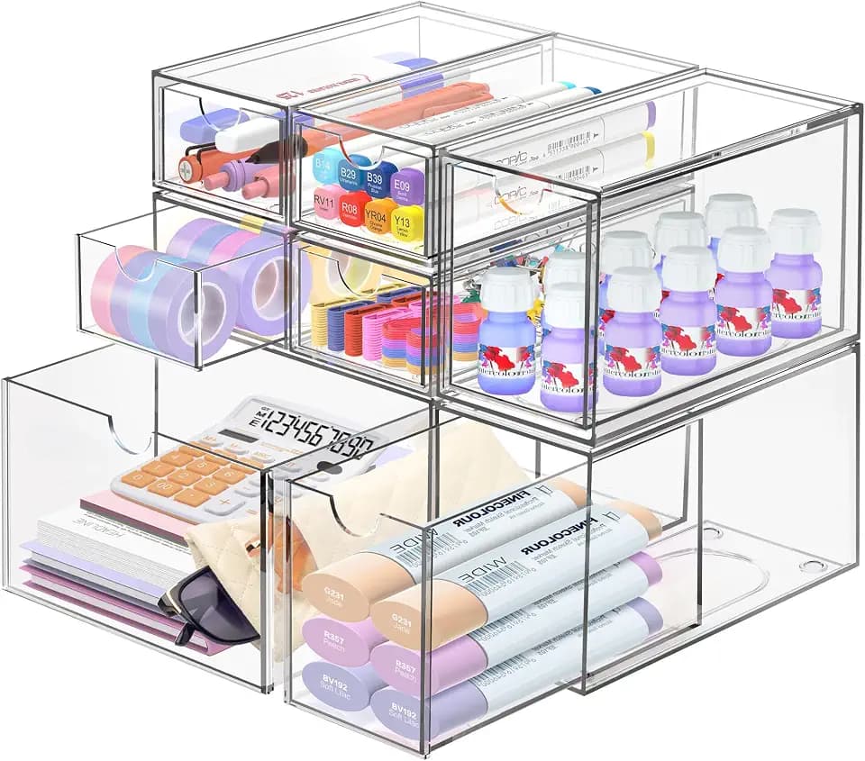 Desk Organizer with 7 Drawers, Clear, Stackable