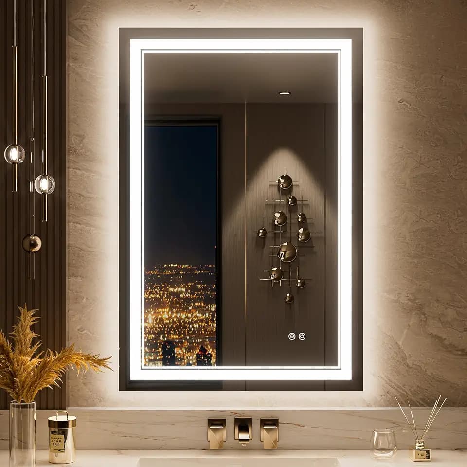 Keonjinn LED Mirror for Bathroom 24" x 36", Front & Backlit, Tempered Glass