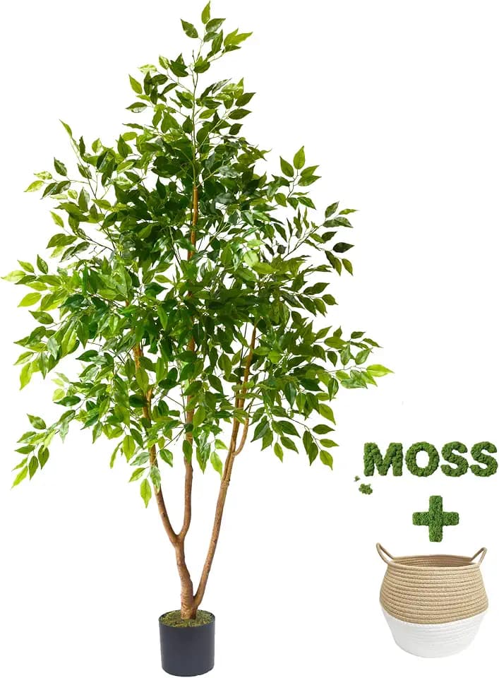 Warmplants Artificial Ficus Tree 6ft Tall Fake Plant with Basket