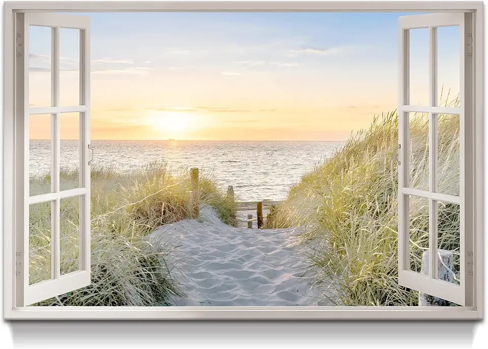 artopia Beach Window Wall Art Sunset Coastal Canvas Picture 45x30 Inch