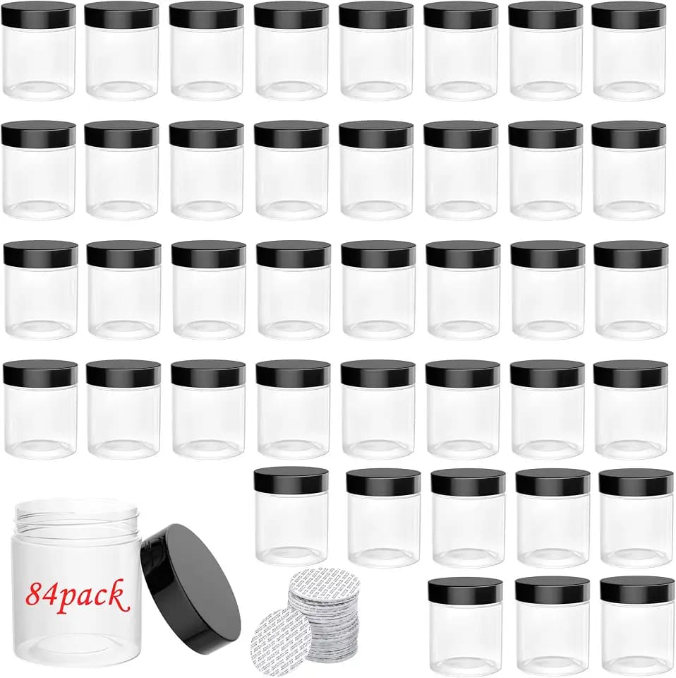 84 Pack 4oz Plastic Mini Jars with Lids for Clear Container for Storing