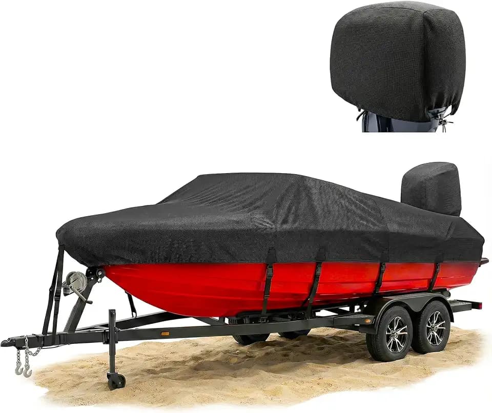 Boat Cover 19-21ft Width1200D Boat Tarp with Storage Bag for Narrow-Body Ship