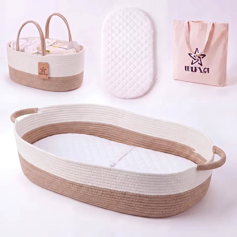 Baby Changing Basket with Diaper Caddy | Moses Basket for Newborn | Portable Changing Pad Table & Dresser Topper | Includes Diaper Organizer for Changing Table | Moses Basket Bassinet