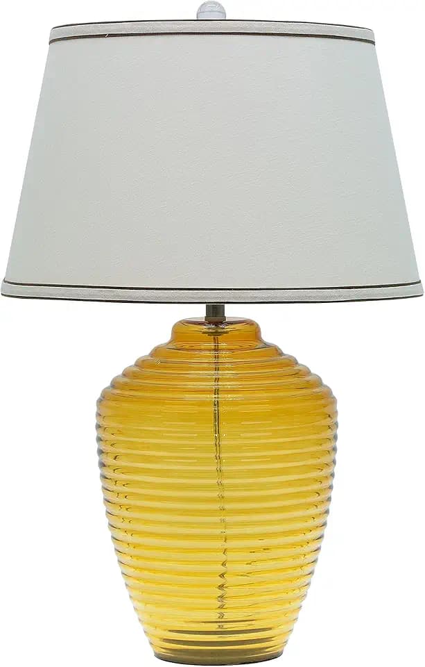 Aspen Creative 40018, Modern Glass Table Lamp, Amber Colored Finish with Empire Shaped Lamp Shade, 16"W x 25", Off White