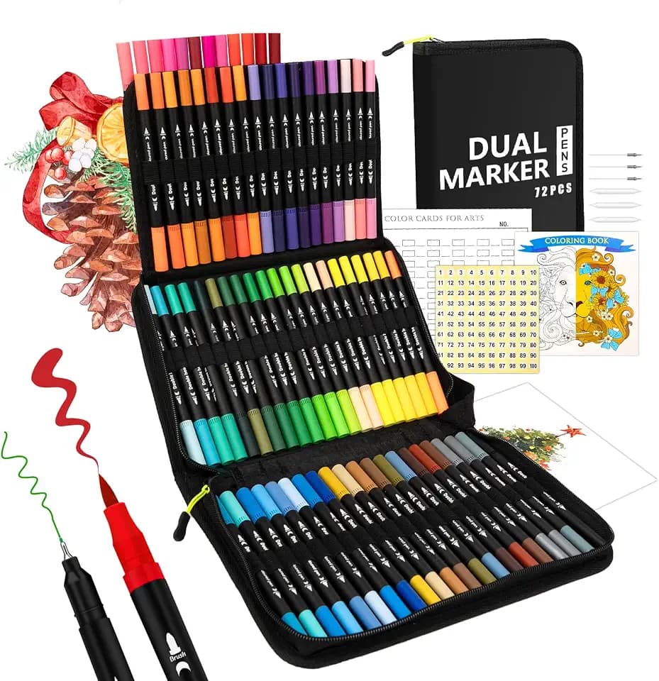 Markers for Adult Coloring Books No Bleeding, 72 Dual Tip Coloring Markers