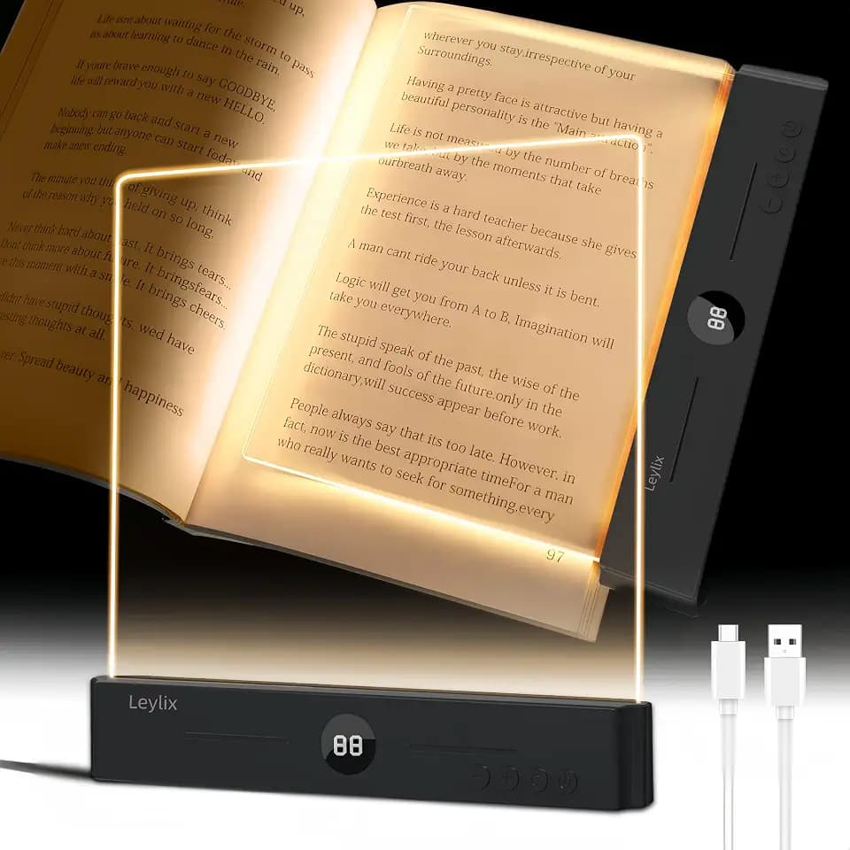 XL LED Flat Book Light for Reading at Night in Bed Page, Matte Black