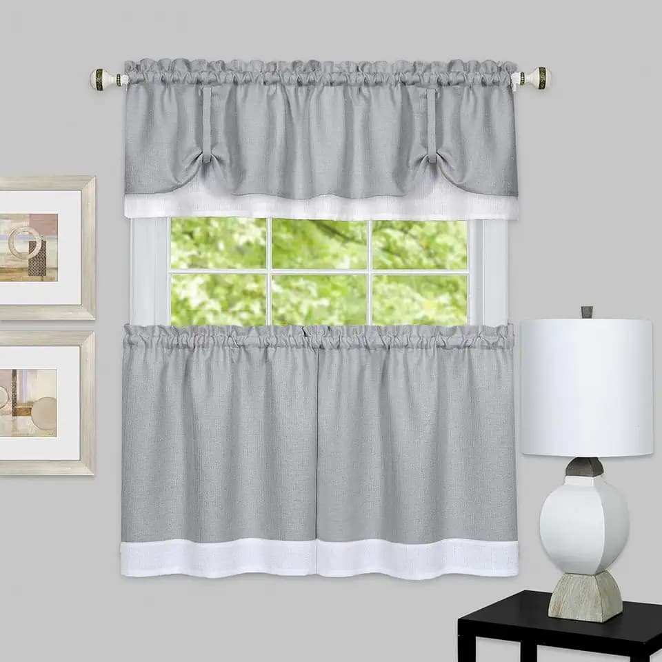 ACHIM Darcy (Grey/White) Tier and Valance Curtain Set, 58 x 36 in