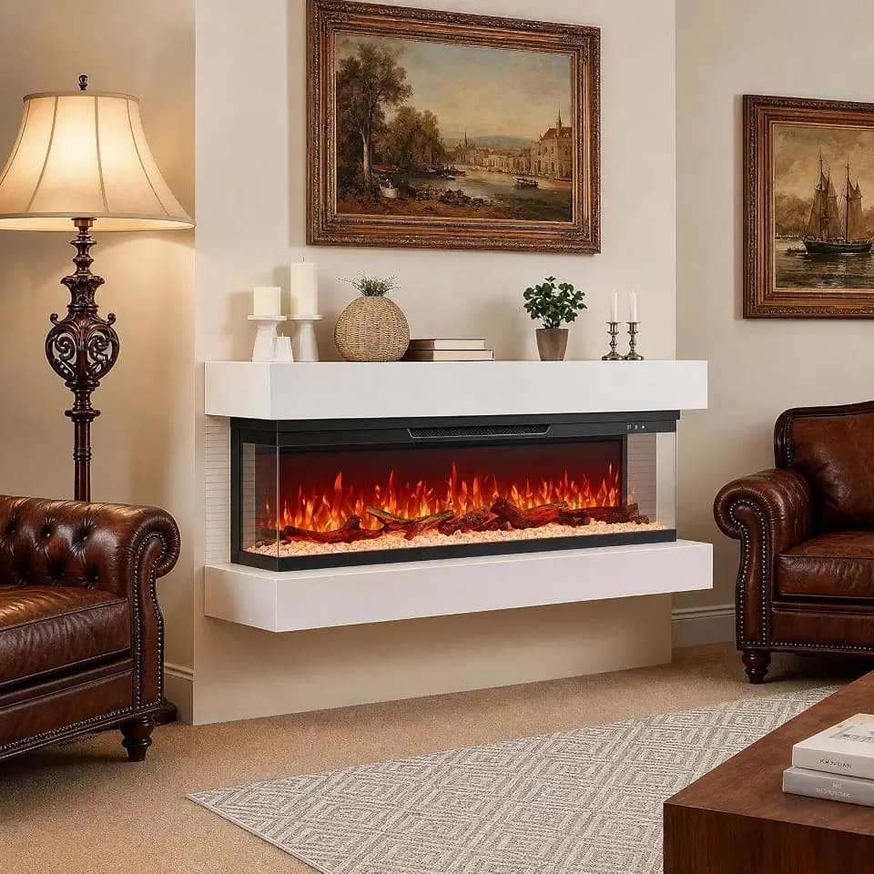 Silonn 3-Sided Smart 50" Electric Fireplace, Alexa & App Control Fireplace with 15 Flame Colors, Electric Fireplace Inserts Logs, 1500W Heat Output, Realistic Flame and Sound