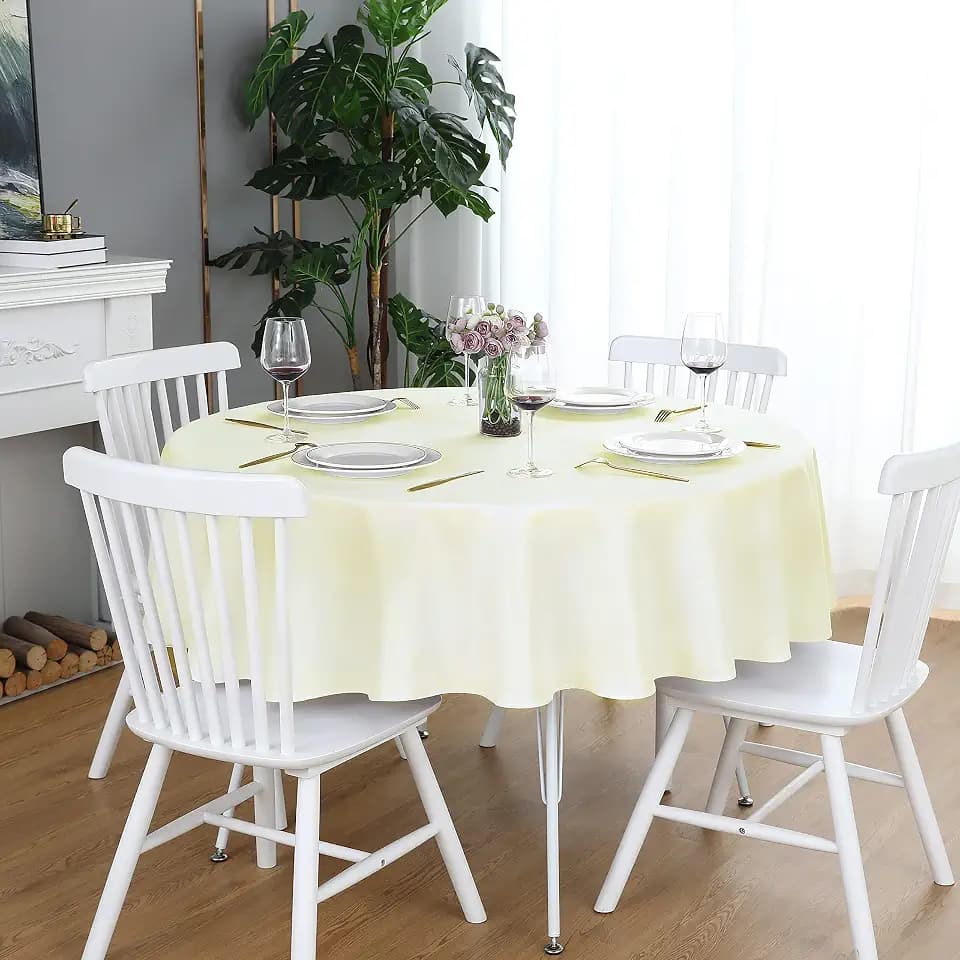 FOLINS&HOME Cream 60 Inch Round Tablecloth, Waterproof Table Cloth