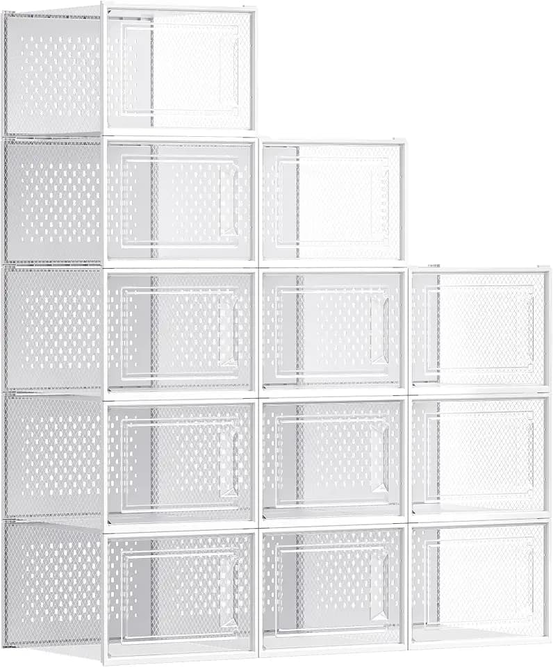 SONGMICS Shoe Boxes, Clear Plastic Sneaker Box, Pack of 12