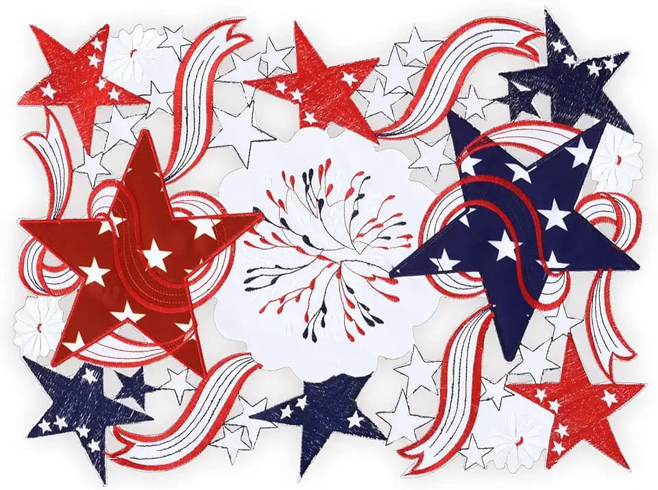Simhomsen Set of 4 Embroidered July 4th Holiday Table Placemats for American Independence Day, Memorial Day 13 x 19 inches Set of 4