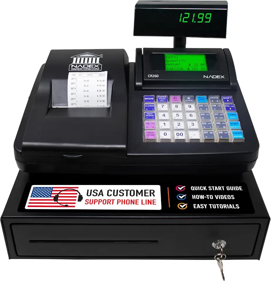 Nadex CR260 Cash Register, Steel Drawer, Fast Printing, User-Friendly Interface, Black