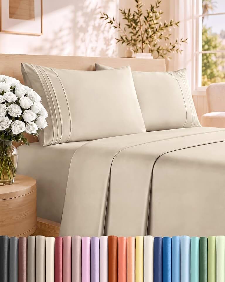 King Size 4 Piece Sheet Set - Comfy Breathable & Cooling Sheets - Wheat