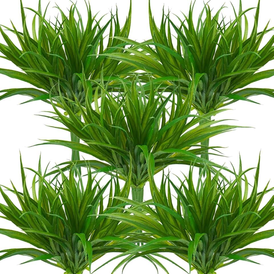 32 Pcs Artificial Grass Fake Plants 17.3in Outdoor Plants UV Resistant Faux Greenery Stems Fake Grass for Home Window Garden Office Patio Pathway Front Porch Halloween Décor Green