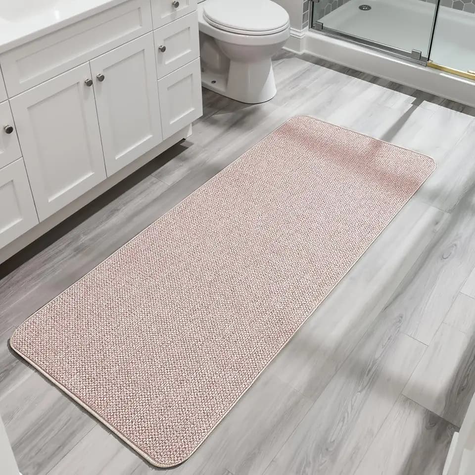 Bosap Bath Mat,Ultra Thin Bathroom Runner Rugs,Large Bath Mats for Bathroom,Quick Dry,Non-Slip,Machine Washable,Low Pile,Bath Rug,Shower Outside,Sink,Home Decor Accessories.Beige,2'x6'(24x72inch)