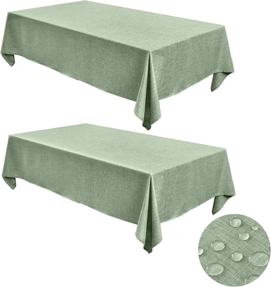 Fitable 2 Pack Faux Linen Square Tablecloths, 54 x 54 Inch, Sage Green