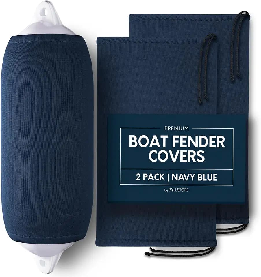 Boat Fender Covers | Several Size Options Available | Black & Navy Blue | 1, 2 & 4-Pack | Polyester (2-Pack, Navy Blue, 8″ x 22″)