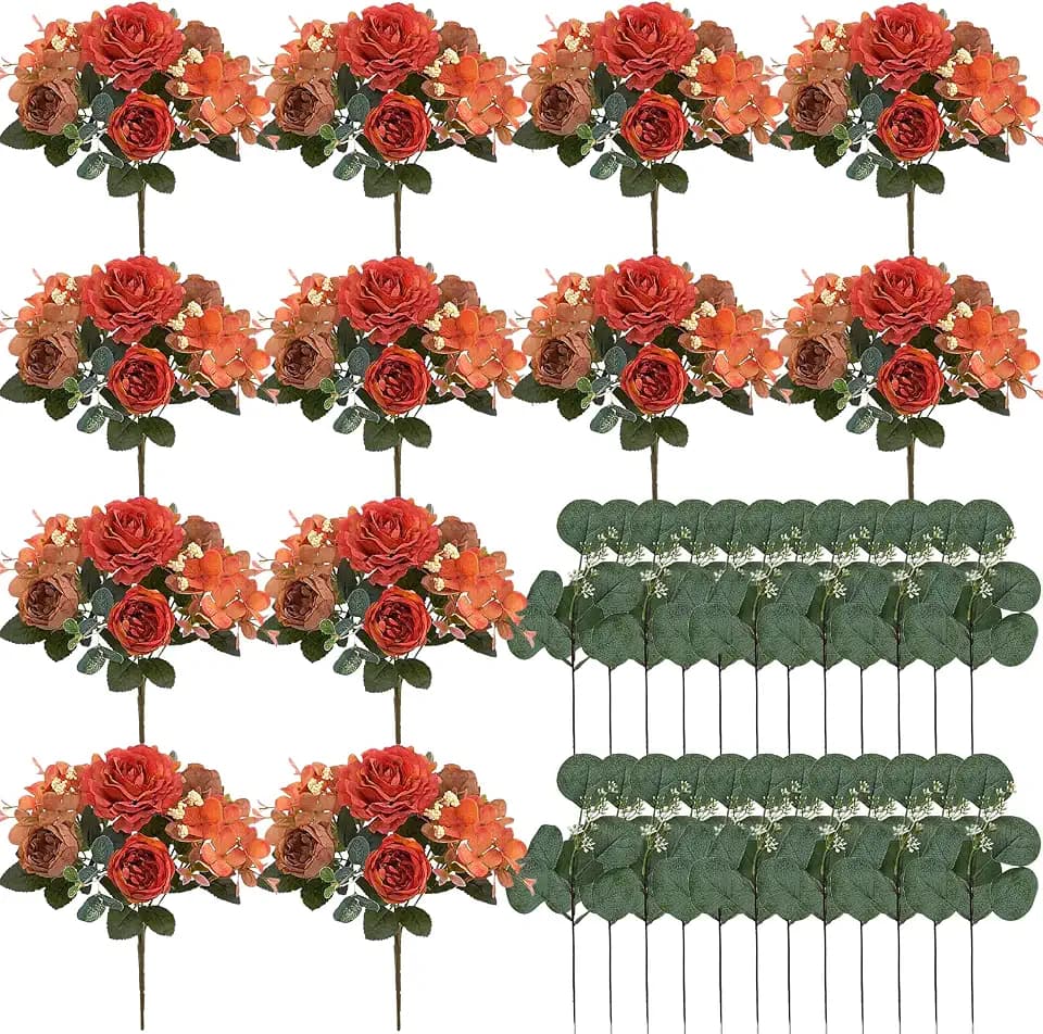12 Bundles Burnt Orange Peonies Artificial Flowers for Centerpieces