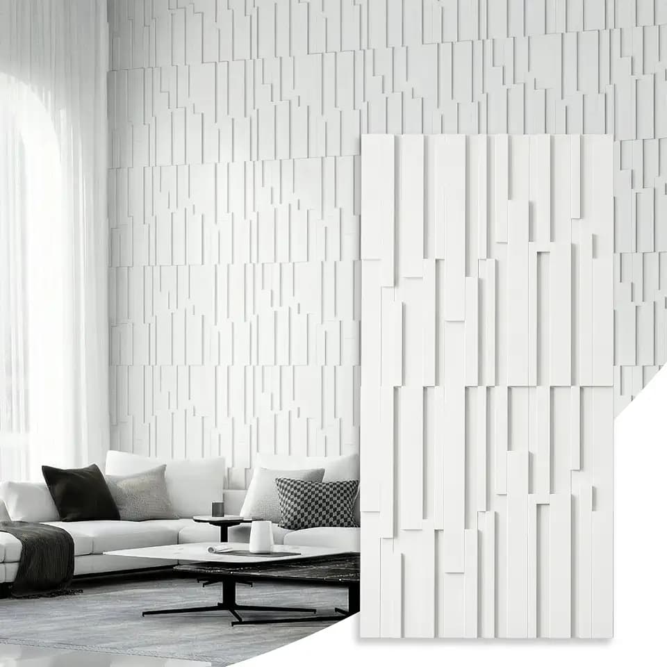 Large PU Decorative Wall Panels, 4-Pack Covers 31 Sq.Ft – 47.2" × 23.6" 3D Architectural Accent Wall Panels for Living Room, TV Wall, Office & Commercial Spaces (White)