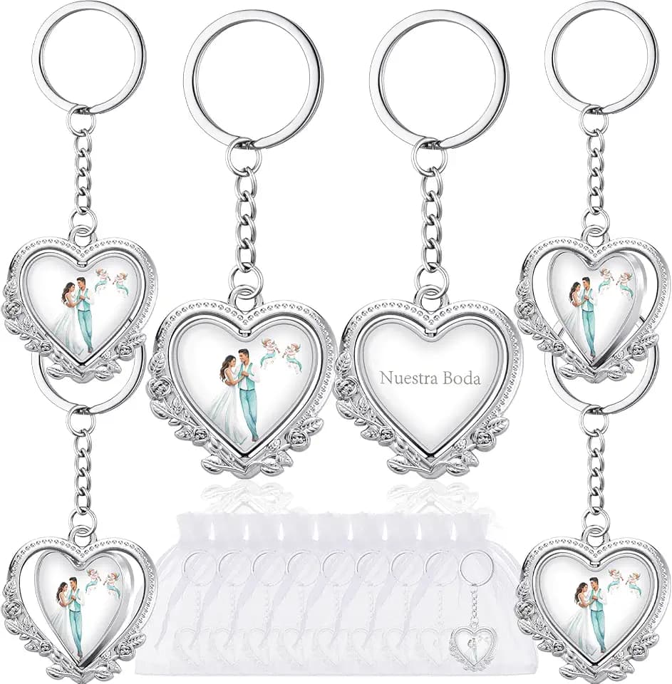 Remuuly 24 Pcs Nuestro Boda Keychains Metal Wedding Favors Heart Bulk