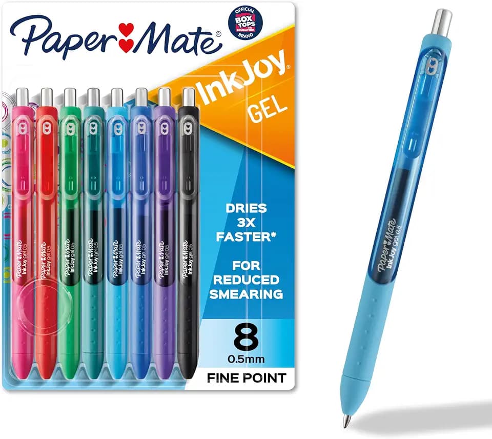 Paper Mate InkJoy Gel Pens, Fine Point (0.5mm), 8 Count - Back to School, Teacher Supplies, Writing, Journaling