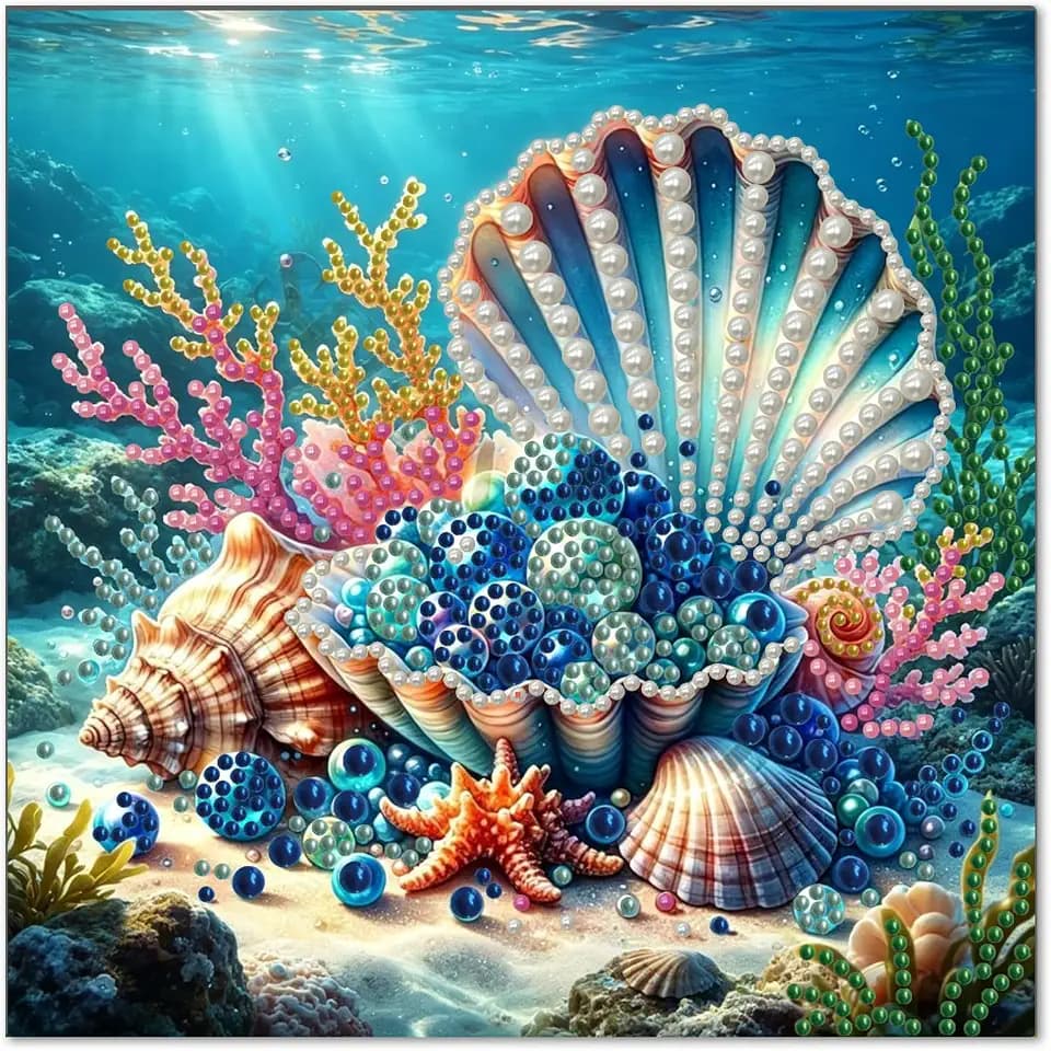 YarnWhimsy Pearl Art Kits for Adults Ocean 12x12 inch, Pearl Diamond Art