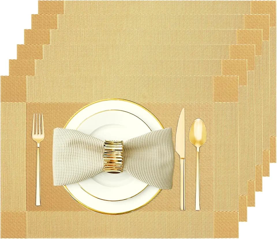 Gold Vinyl Placemats Set of 6, Heat Resistant Table Placemats