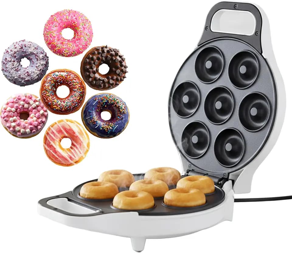 Chef Buddy Mini Donut Maker, Small Baking Machine, White, 11” x 8” x 4”