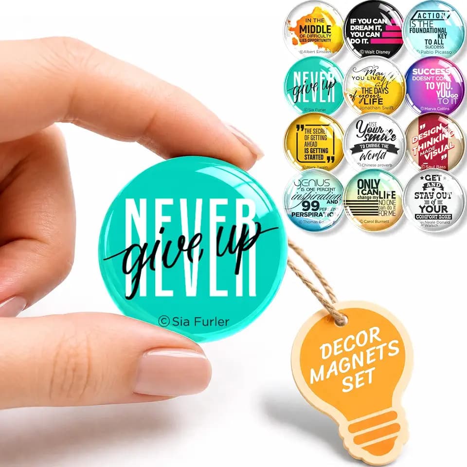 Super Cute Glass Fridge Magnets, Motivational, 12 pcs